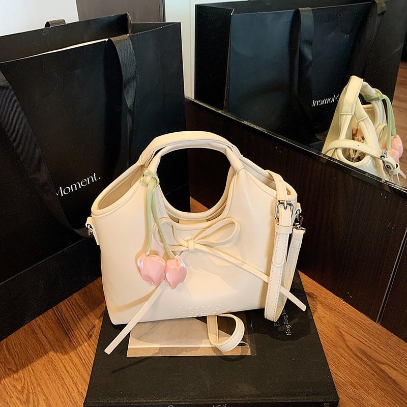 

2025 Bow Tie Fashionable Simple One-shoulder Cross-body Temperament Bag Female New Korean Handbag покинуть белый