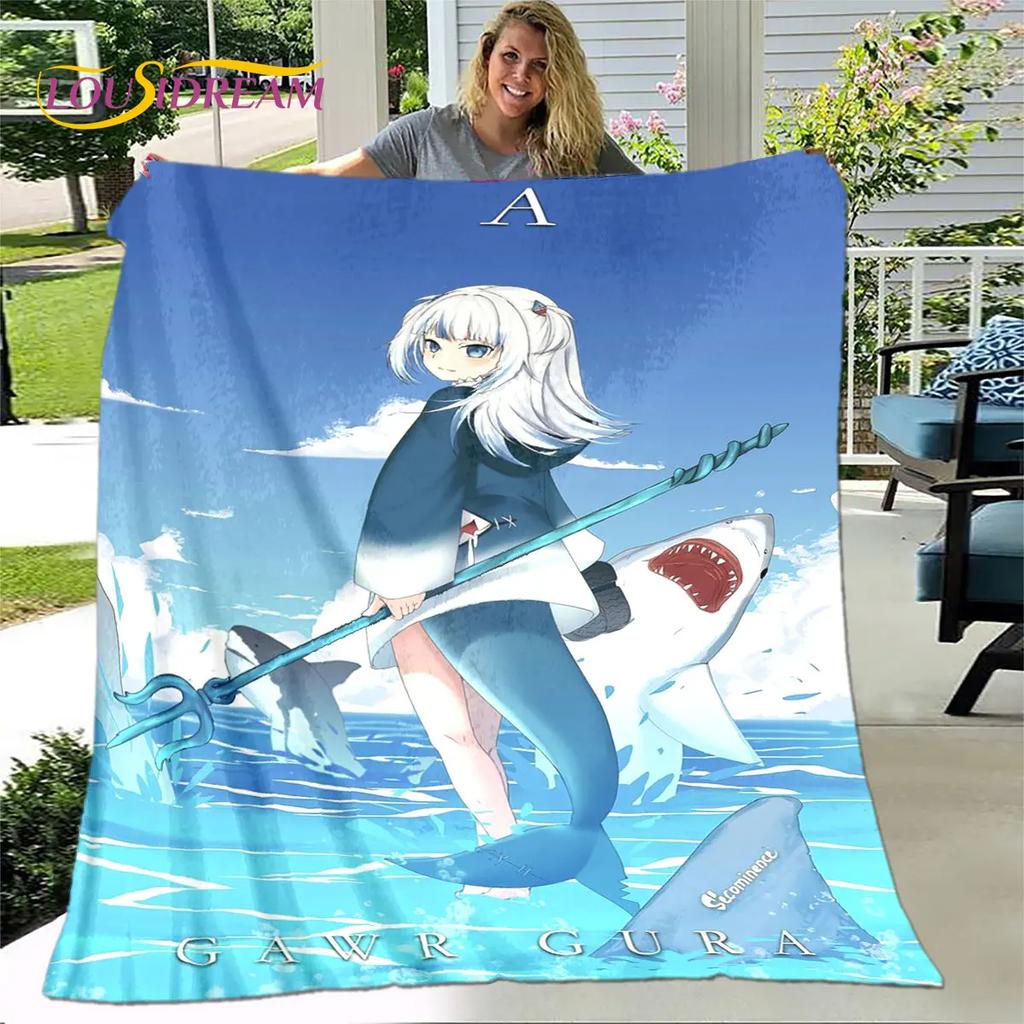 Cute Gawr Gura Hololive Anime Soft Plush Blanket,Flannel Blanket Throw Blanket for Living Room Bedroom Bed Sofa Picnic Cover Kid