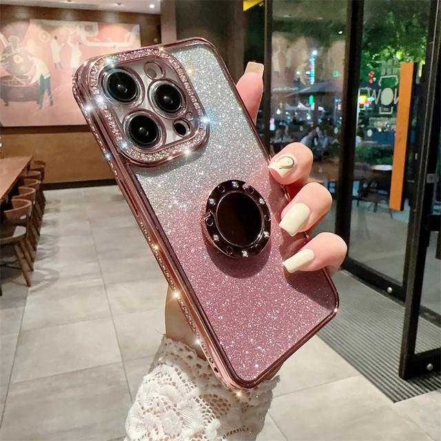 Gradient Glitter Ring Holder Phone Case For Iphone 14 13 12 11 Pro Max Xs Max Xr 14plus Shining Plating Cover Shockproof Clear