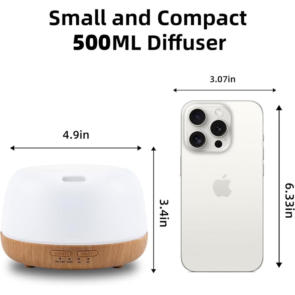 500ML Essential Oil Diffuser with 7-Color LED Lights and Remote Control, Modern Minimalist Design, High-Efficiency Ultrasonic Mi