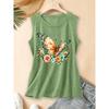 2026 Vintage Watercolor Pastoral Floral Green Butterfly Print Women Sleeveless Vest Round Neck Daily Commute Spring Summer Autumn Tank Top