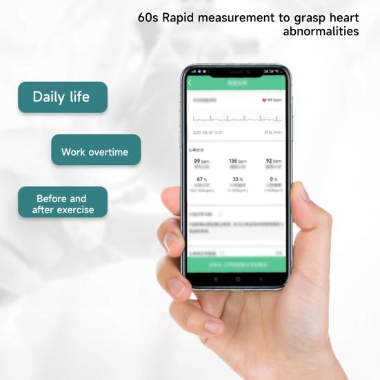 Bærbar EKG-monitor gir umiddelbare resultater på 60 sekunder Hjemmebruk Personlig hjertefrekvensrytmemåler-overvåkingsenhet