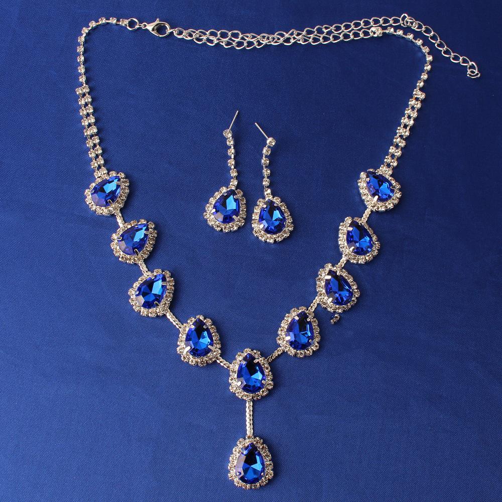 European & American Fashion Colored Diamond Teardrop Necklace & Earrings Set - Bridal Jewelry