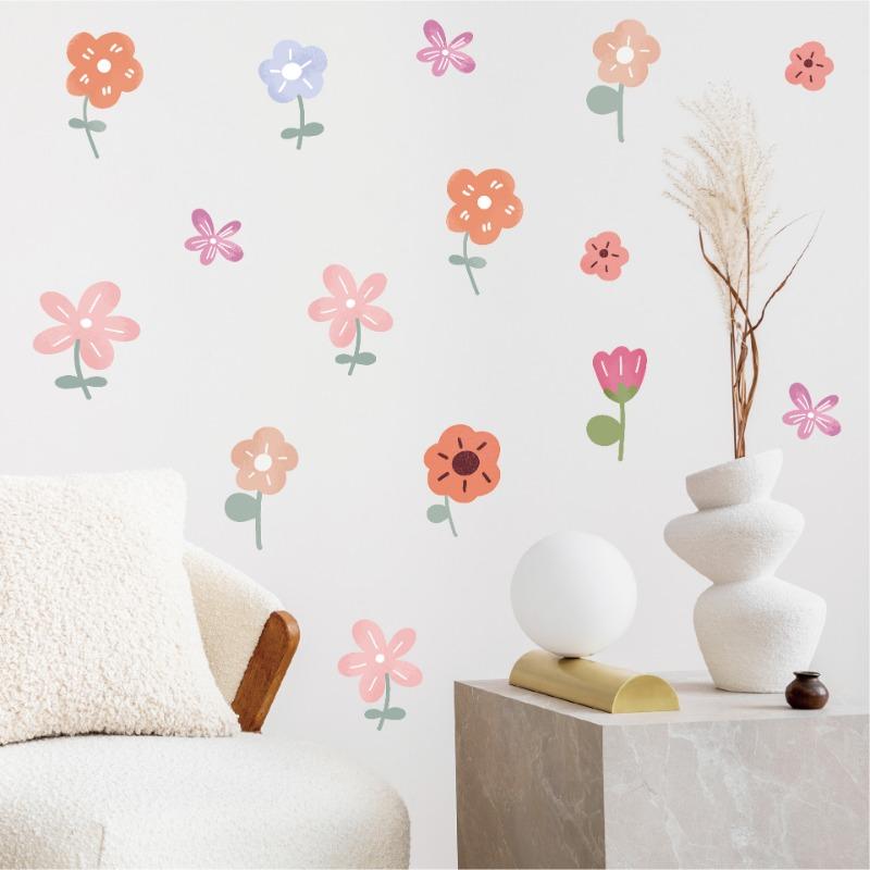 Flower wall stickers Colorful ins pastoral style home bedroom living room decoration kindergarten cartoon flower wall stickers