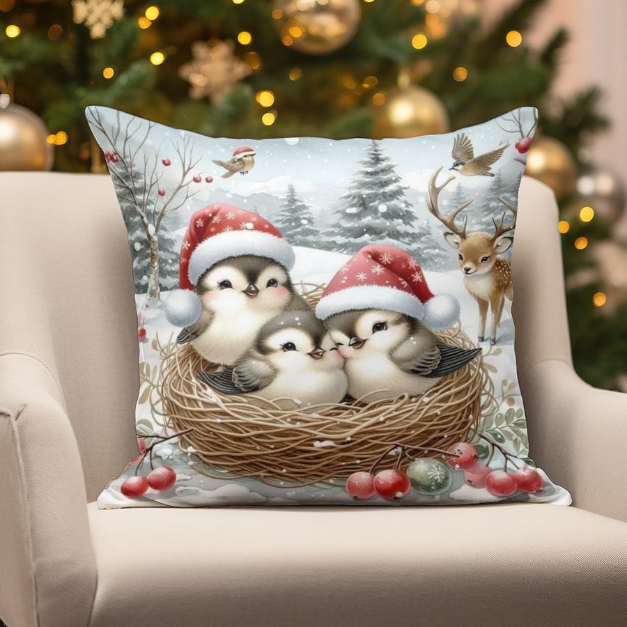 Home Decor Merry Christmas Winter Scene Suitable For Sofa Bedroom Car Pillow Cover Cushion Rectangular Back Cushion