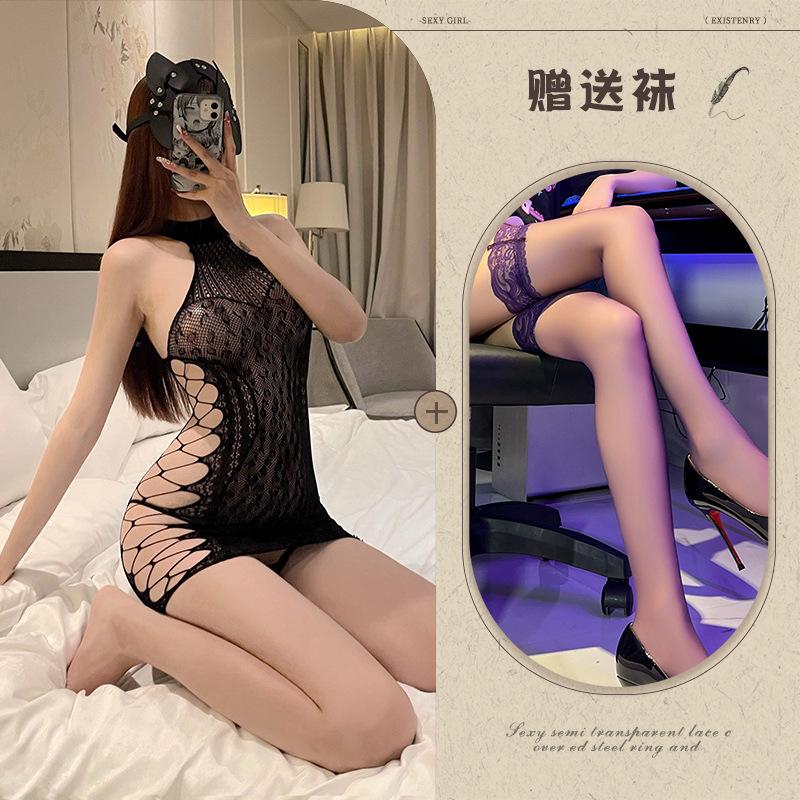 New Hip-wrapped Mesh, Sexy Erotic Underwear, Transparent Temptation, Short One-piece Socks and Clothing Set.