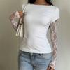 Damen Spitze Patchwork Langarm T-Shirt 2026 Neues Sexy Figurbetontes Top