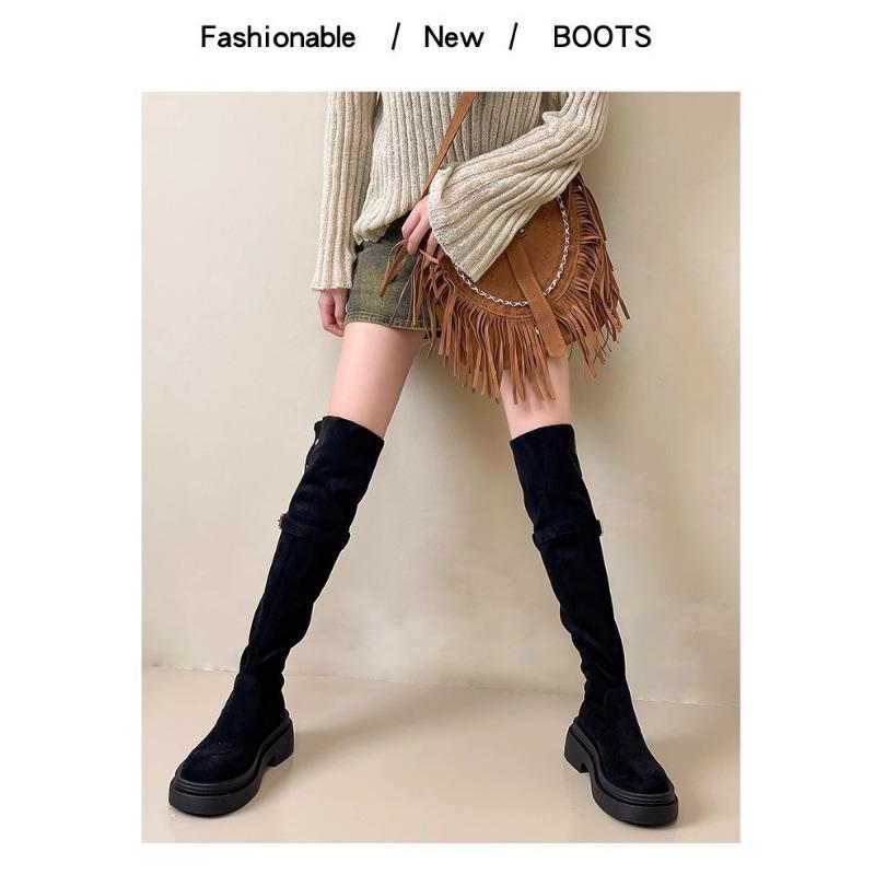 Ретро осенне-зимний тренд два способа носки отворачивающиеся толстоподошвенные ковбойские сапоги толстый каблук сапоги до колена сапоги рыцаря 35 5137₽