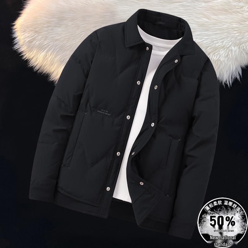 

Men s 2025 Lightweight Casual Loose-Fit Down Jacket with Turn-Down Collar 4XL 180-200 lbs чёрный
