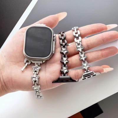 Kompatybilny pasek Zircon Star do Apple Watch S9/iWatch 8/SE, Xiaomi 8/9/10NFC, damski pasek do zegarka