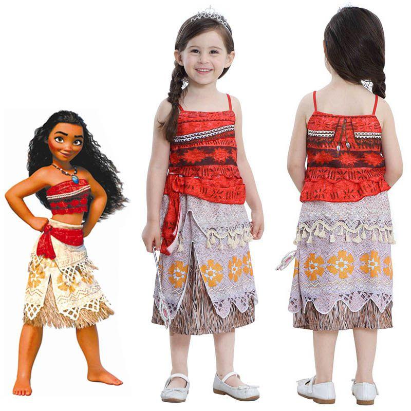 Princess Moana Cosplay Costume Set For Little Girls With Hawaiian Style Features