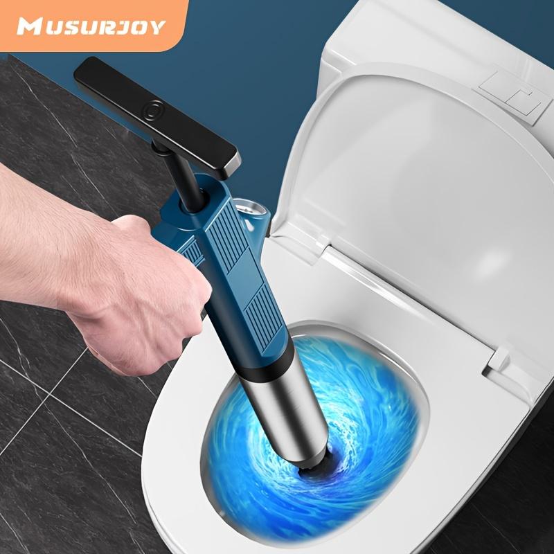 Drain Unclogger, Toilet Plunger Set, Drain Clog Removal Tool, High Pressure Air Drain Gun with Visual Air Pressure Gauge, Stainless Steel