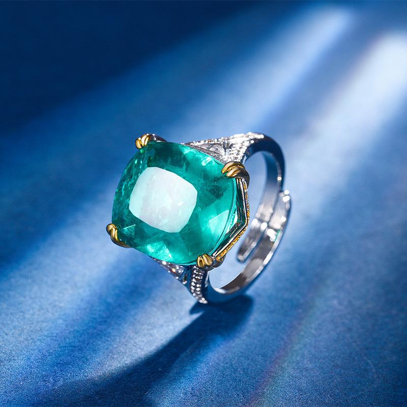 

Jewelry Copper Bottom Gold-Plated Simulation Color Treasure Corundum Fat Rectangular Square, Including Ring Female 14 * 16