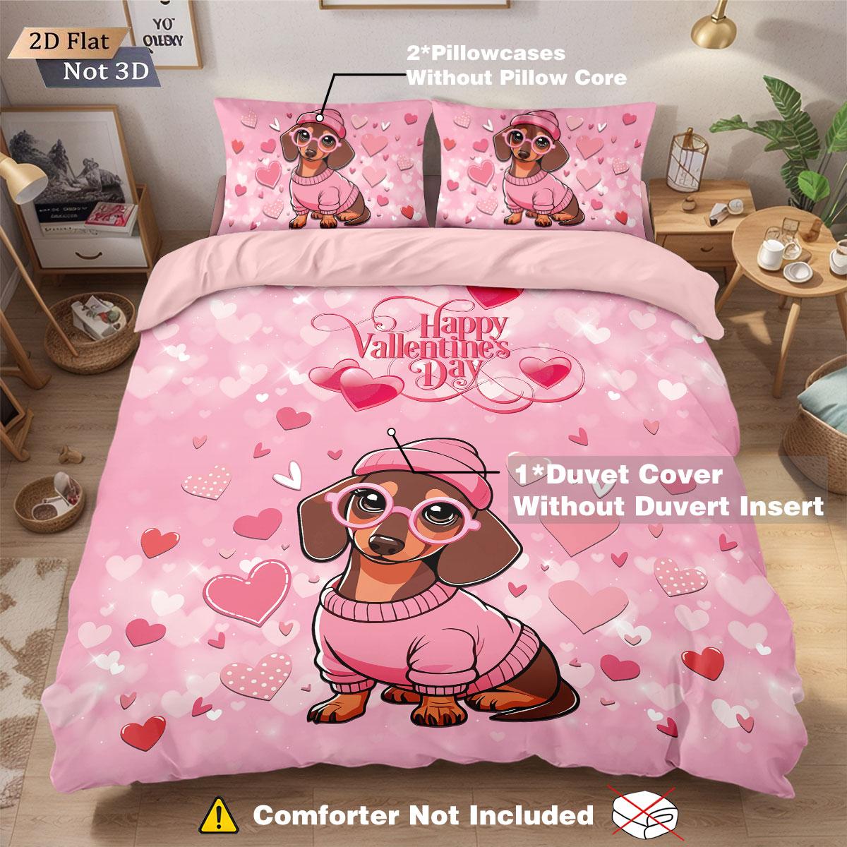 

Comforter 3Pcs Valentine S Day Romantic Love Pink Sausage Dog Printed Chipless Quilt Set Multi Size Bedroom Bedding Festival Decoration Comforter (quilt)-EU Single(135*200cm)3pcs