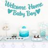 Welcome Home Baby Boy Banner - It's a Boy Baby Shower Decor, Little Sweet One Gender Reveal Baby Shower Decorations Blue Glitter
