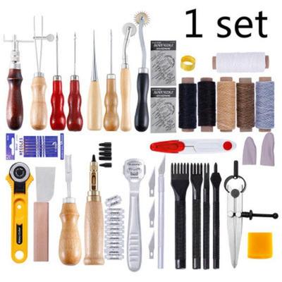 1Set DIY Professional Leather Craft Tools Kit Hand Sewing Stitching Punch Carving Work Saddle Groover Set Accessories