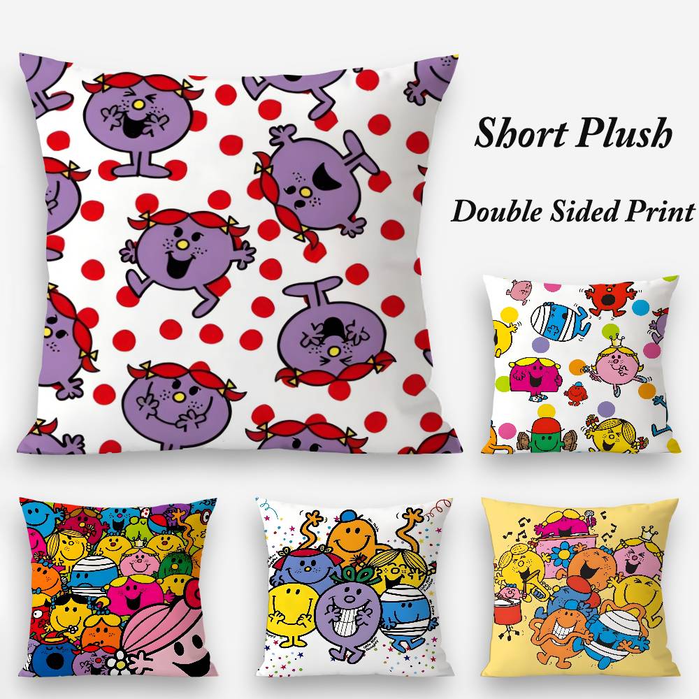 Mr. Men and L-Little Miss Pillow Case Plush Fabric Soft Double Sided Print Home Sofa High Quality Cushion Cover Throw