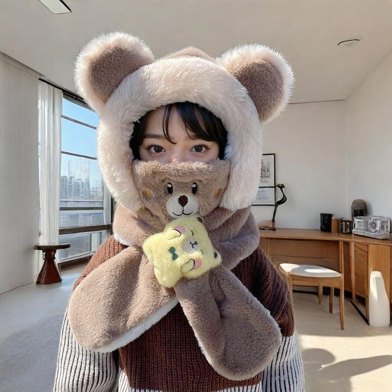 Winter children's hats three-piece baby scarf gloves integrated ear protection hats boys and girls thickened hats super cute