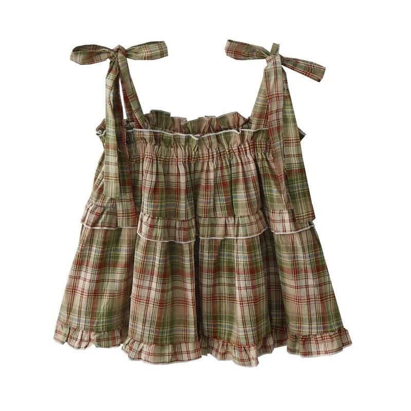 

Womens Plaid Tie-Shoulder Ruffled Tiered Cami Top OneSize