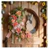 Easter Bunny Wreath With Ribbon | Artificial Plant Door Hanging Ornament for Home Party Decor, Polyester, Door Mount