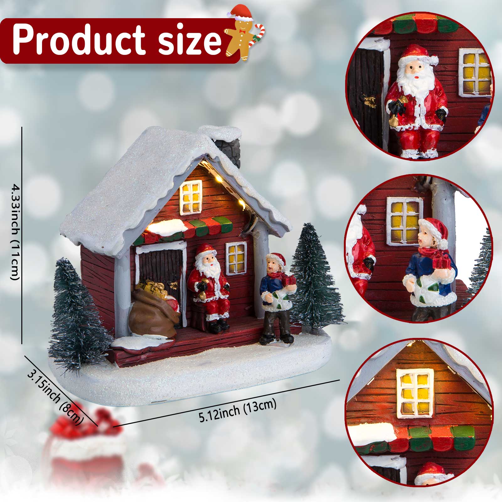 

Winter Snow Christmas Village Building Santa Village Houses Dcoration Figurines Light-Up Home Holiday Tabletop Ornament Gifts