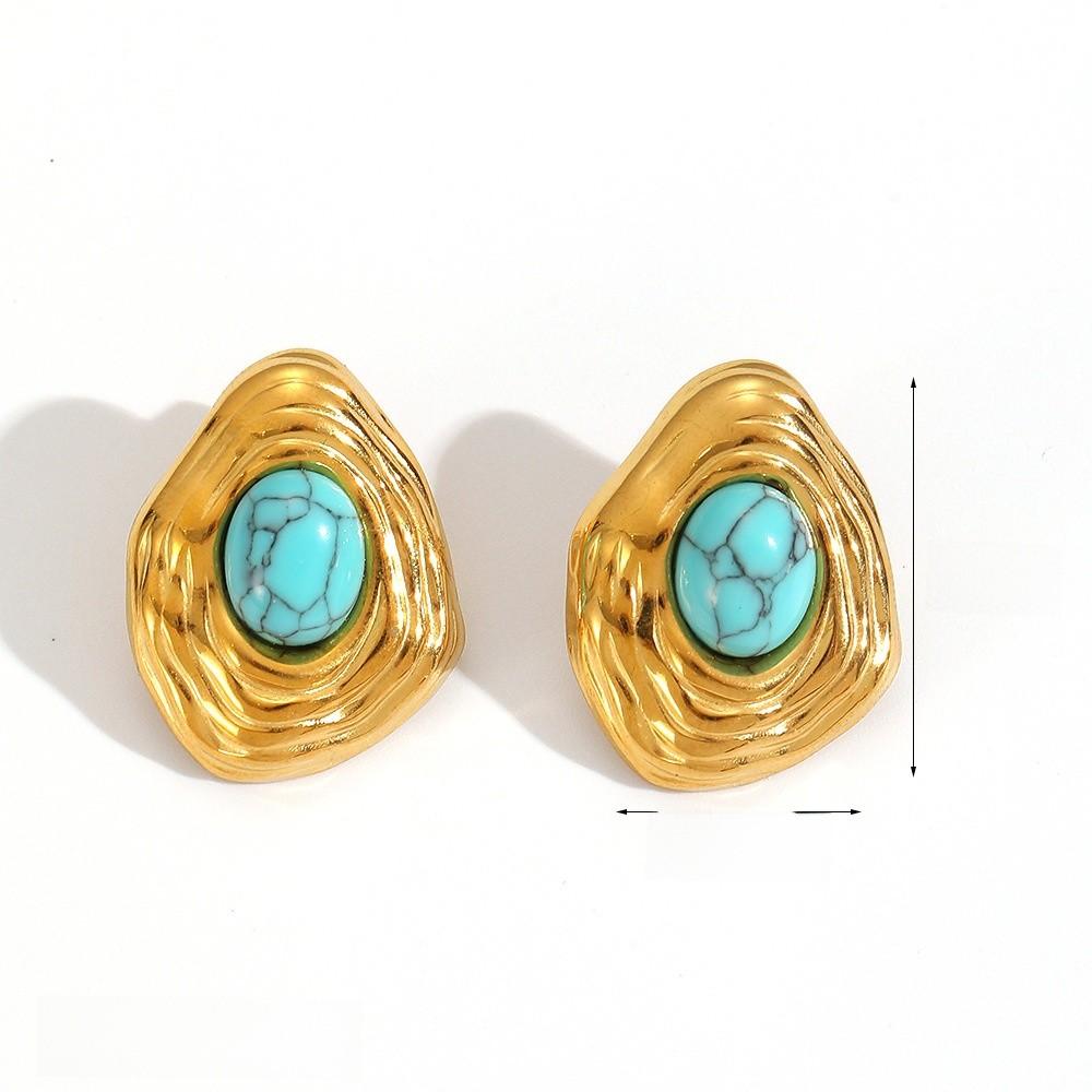 Art Deco Geometric Turquoise Stainless Steel Earrings For Women Fashion Accessories