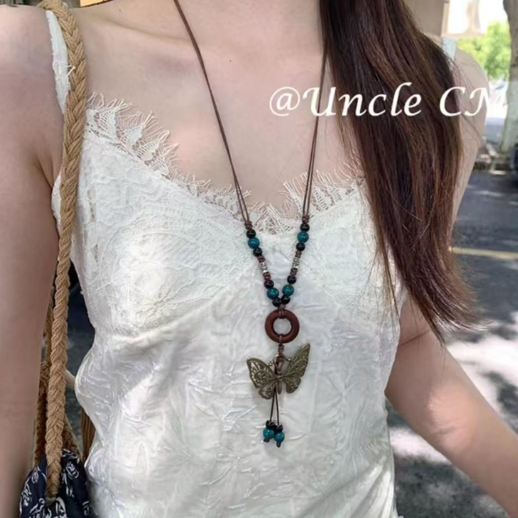 Black cat pink star beaded necklace female summer y2k hottie versatile accessories sweet cool collarbone chain