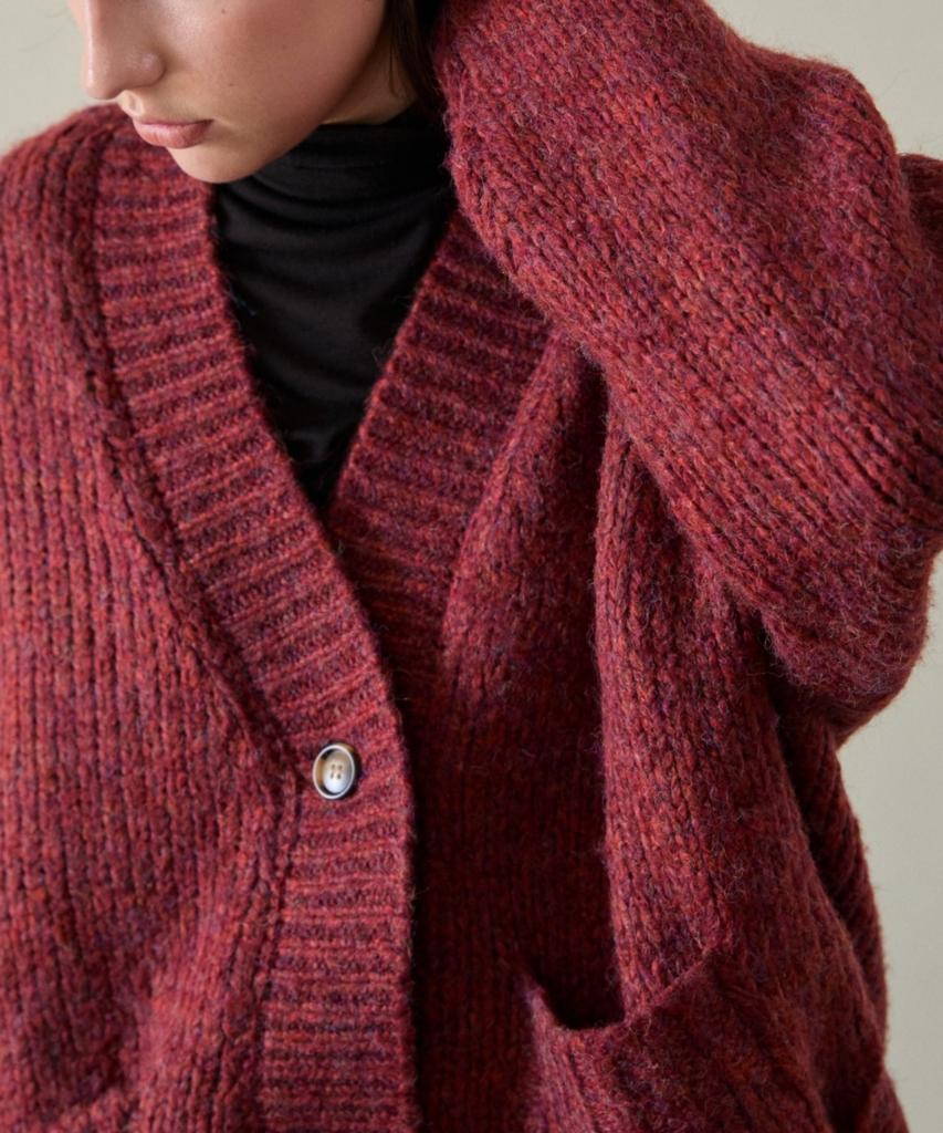 WIOE Overfit Knit Cardigan_Red