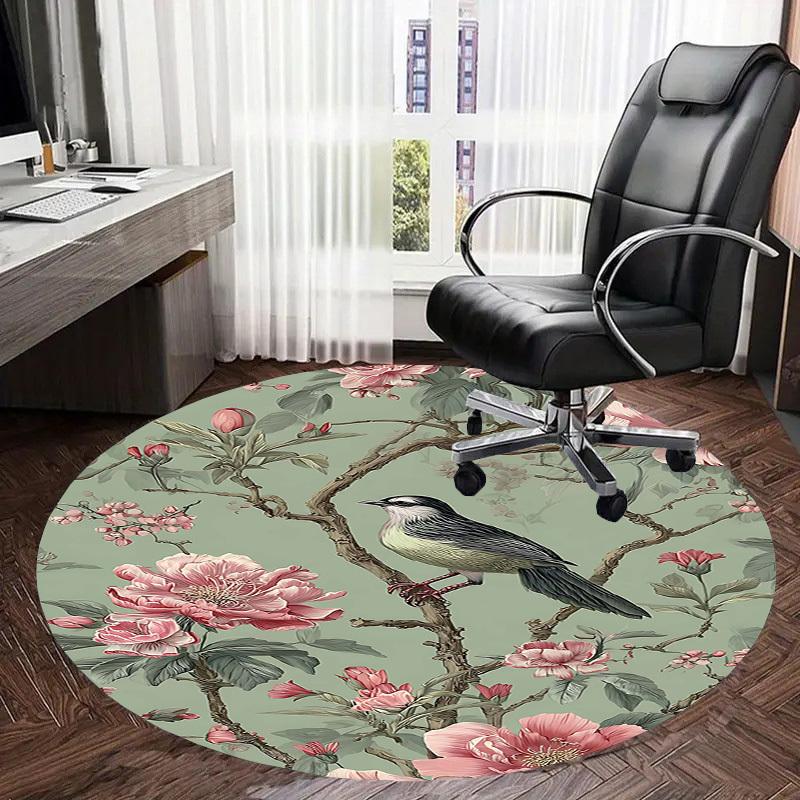 1PC Bird Flower Non-Slip Floor Round Carpet, Office, Family, Bedroom, Large Area Rug Indoor Rugs, Durable Polyester-Z0429