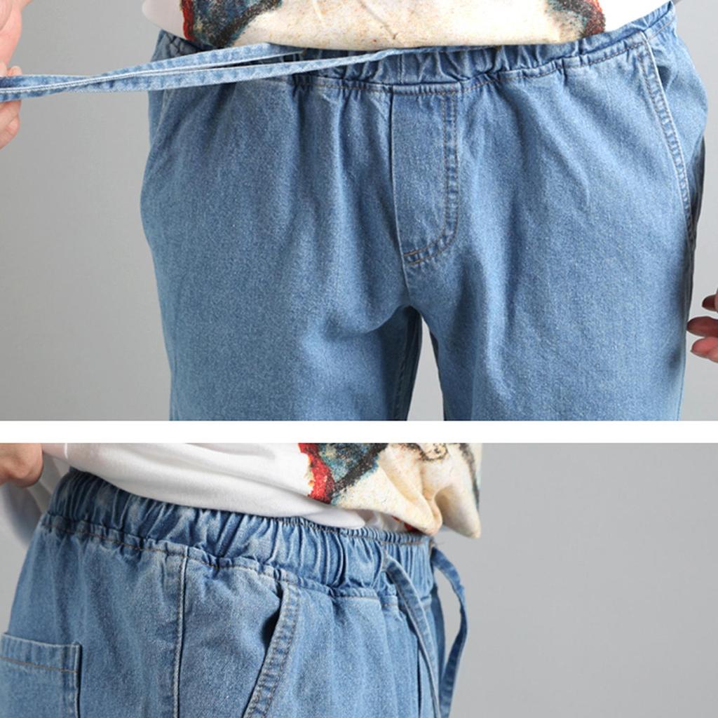 Shorts for Men Jeans Waist Strap Light Blue Korea Fashion