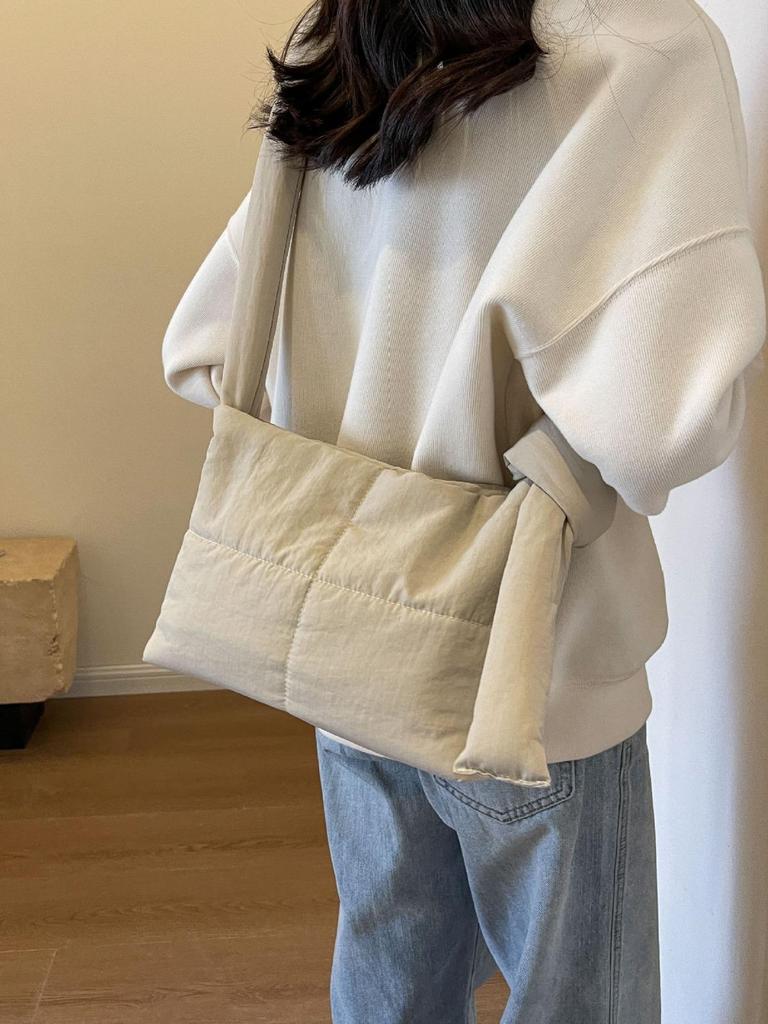 Korean Style Women's Cotton-Padded Crossbody Messenger Bag - Solid Color, Large Capacity