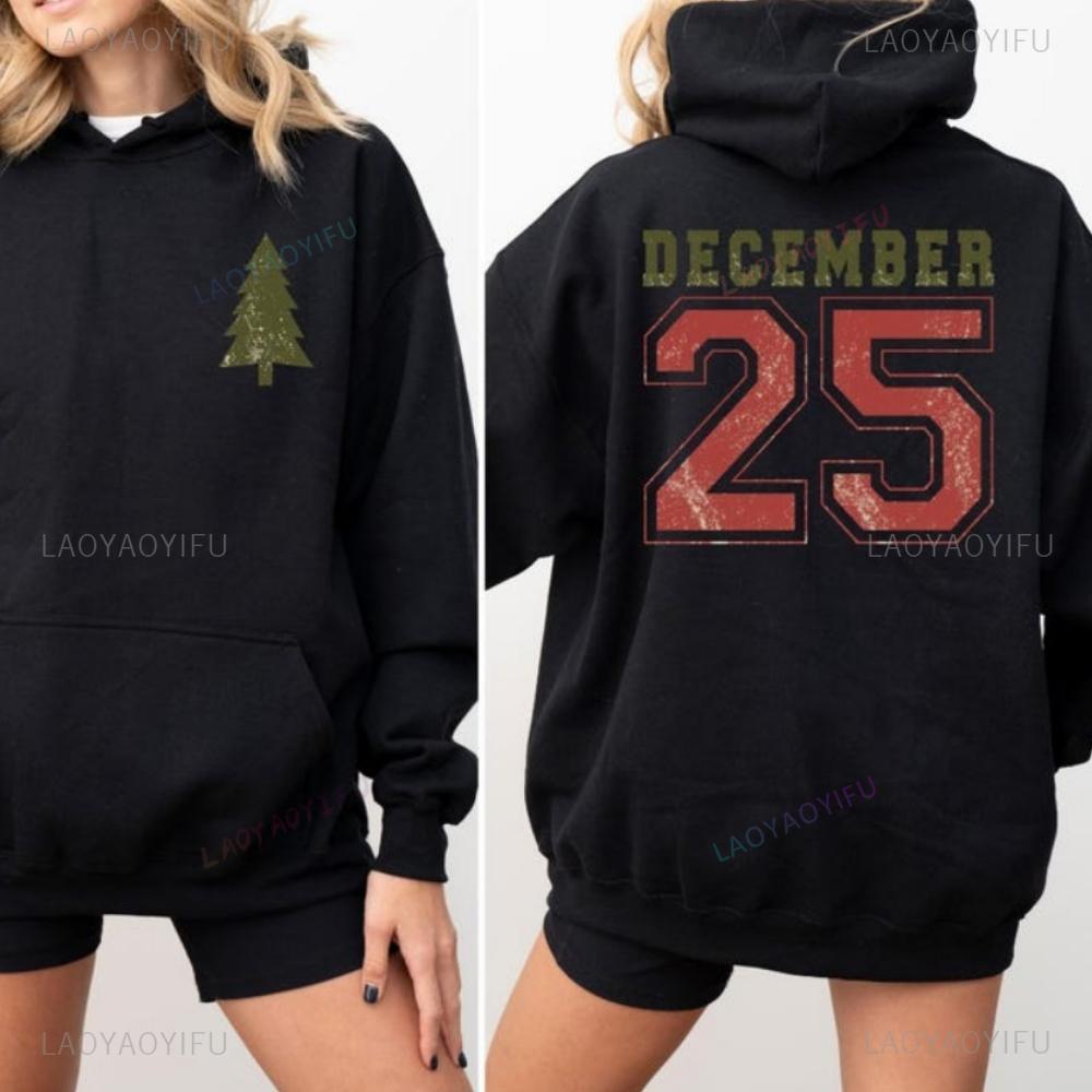Distressed December 25 Hoodie Merry Christmas Hoodie Funny Family Christmas Essentials Hoodie Novelty Trending Clothes S