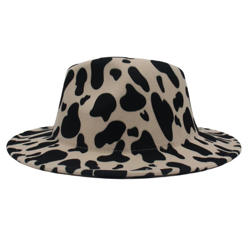 New Six-Color Cow Pattern Top Hat, Men'S And Women'S Color Matching Woolen Big Eave Hat, Jazz Hat, Stage Felt Hat