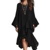 Europäischer Frühling/Sommer 2026 Elegantes asymmetrisches Rüschen-Schwarz-Kleid
