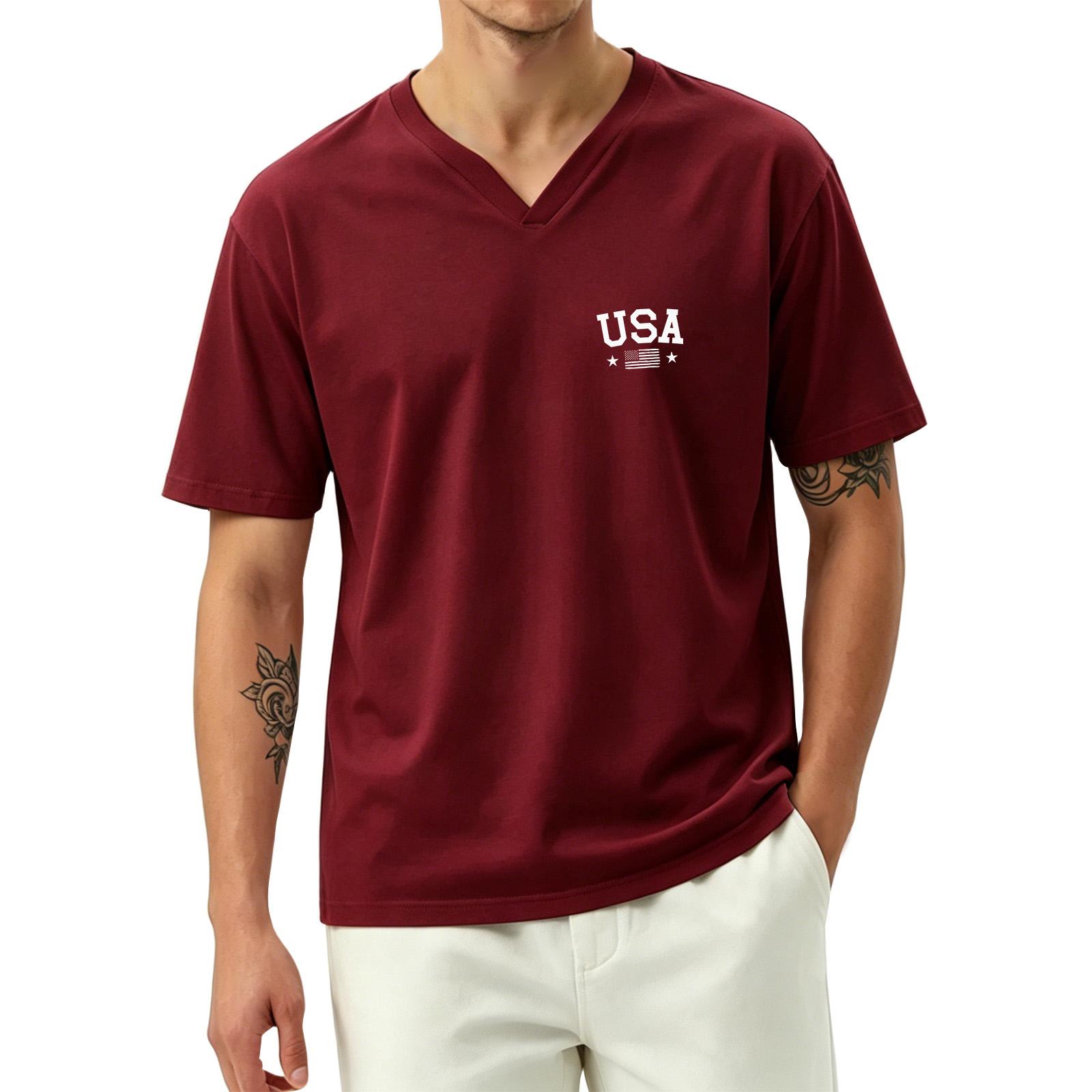

Men s Casual Printed V Neck T Shirt Short Sleeve Lightweight Breathable Fabric Comfortable Fit Summer Top for Outdoor and Everyday Wear XXXL винний