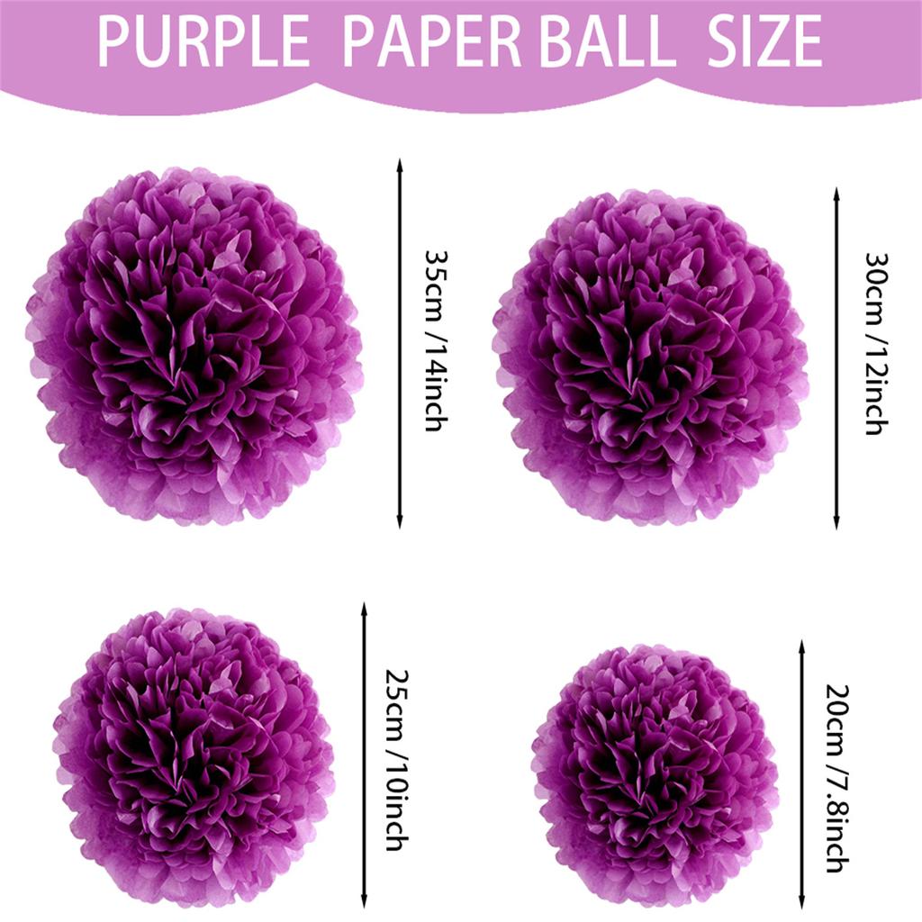 1 set de flori de hârtie violet de 7,8 inch pentru agățat pentru petrecerea de aniversare pom pom bile de hârtie bile de flori de hârtie pom pom hârtie