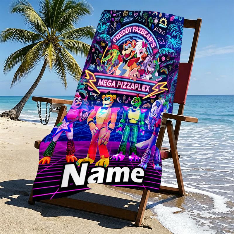 Custom Name Personalized Five Nights at Freddy's Print Beach Towel, for Trip Camping Beach Party Home Decor, Birthday Gift for Family & Friends