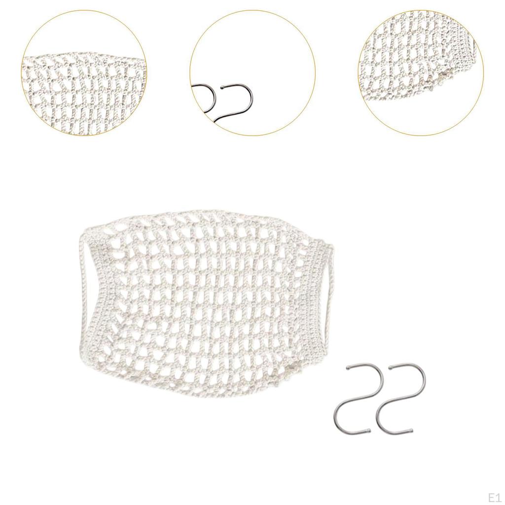 Boho Woven Macrame Fruit Hammock with 2Pcs Hook for Home Dining Room RV Boat White