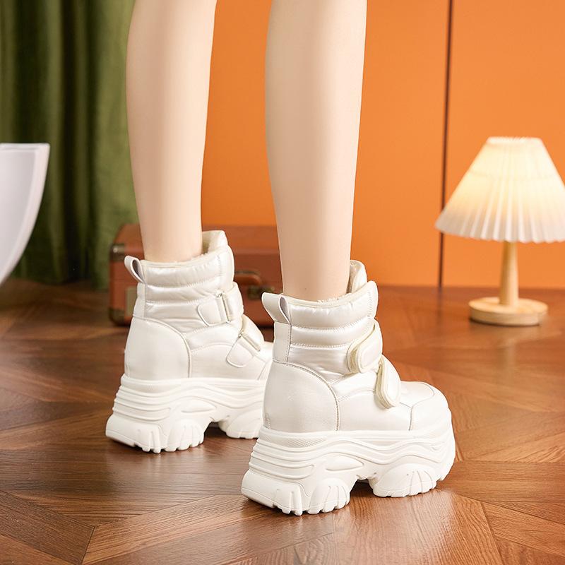 Fashion 9CM New Winter High Platform Women Snow Boots Warm Plush Thick Soled Ankle Boots Female Height Increasing Non-slip Cotton Shoes
