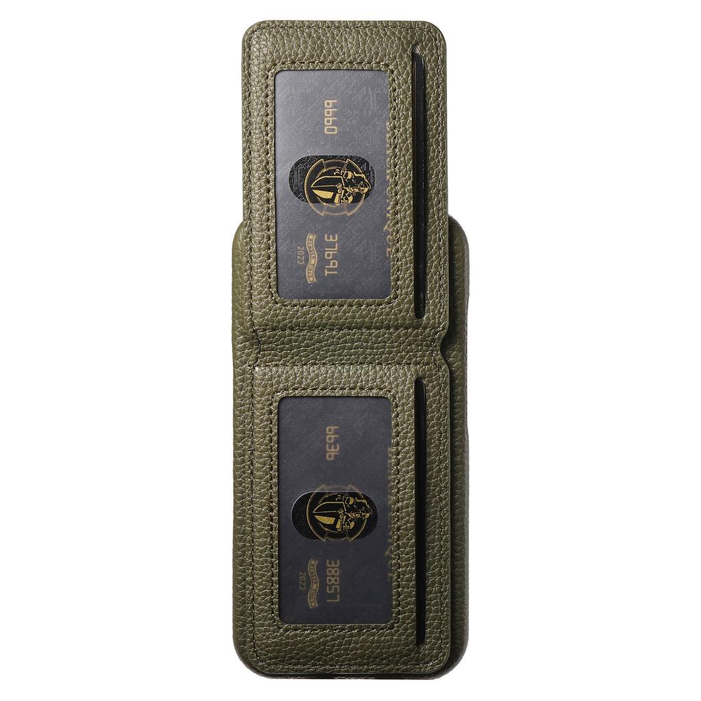 Für iPhone 16e Hülle RFID-blockierender Kartenhalter Leder-Rückseite mit Litschi-Textur