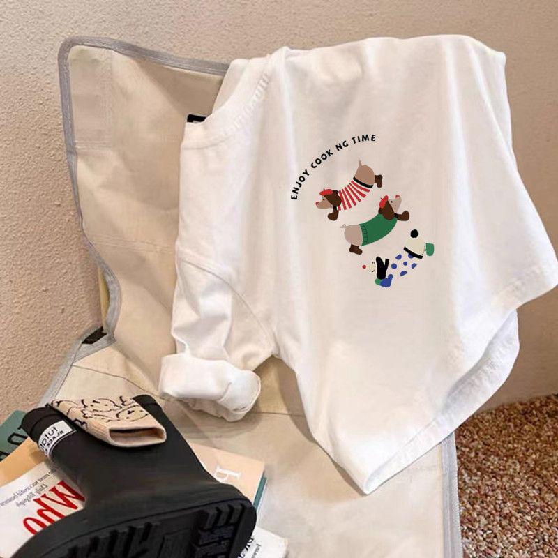 

Children s 100% Cotton Long Sleeve Cartoon T-shirt - Boys & Girls Lightweight Base Layer, Trendy White Top 120 cm