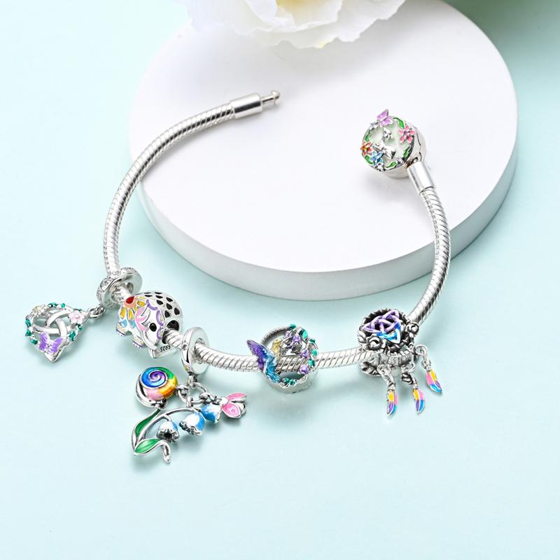 Original Copper Charm Beads Clover Sunflower Tulip Carnation Pendant For Women Jewelry Fashion Gift