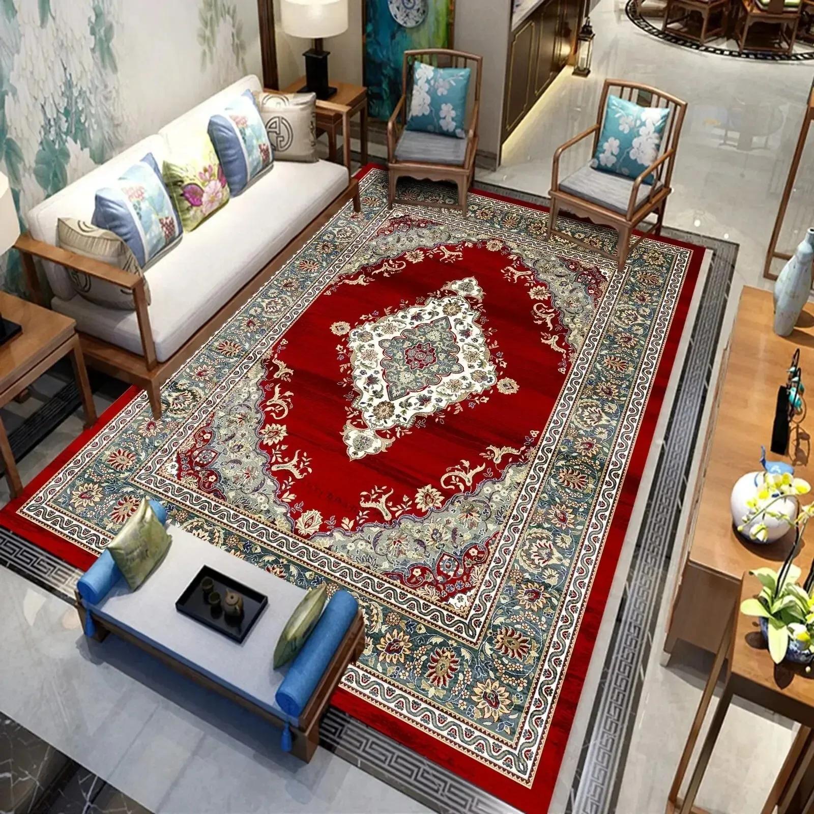 Persian Luxury Carpets Soft Washable Non-slip Rugs for Living Room Bedroom Kitchen Retro Red Home Decoration Floor Mats 40x60cm