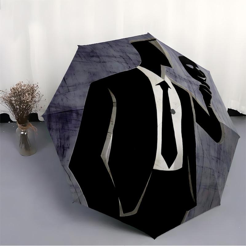 1pc Masked Figure Automatic Folding Umbrella - Windproof Compact Travel Umbrella with Auto Open/Close, 8-Rib Heavy-Duty Shaft for Women/Men A024