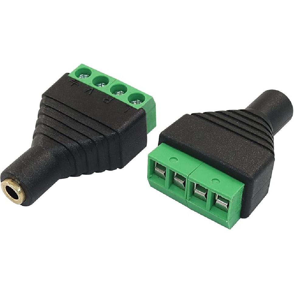 5 Pack TS Mono Male to 3 Pin Screw Terminal AUX Headphone Balun Connector, 3.5mm Audio Connector Solder Free Plug for Microphone