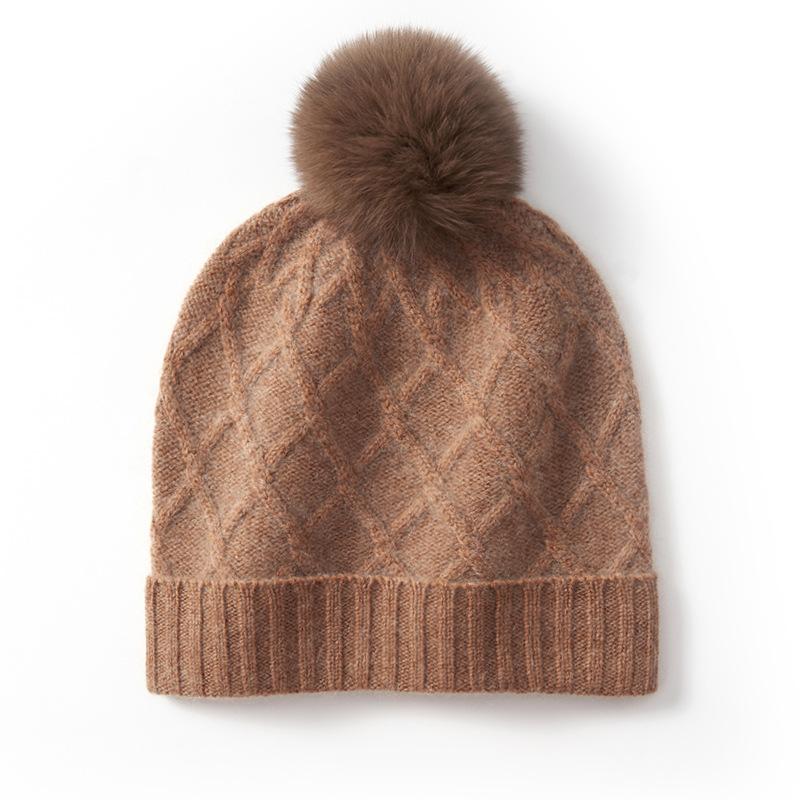 

Cashmere Autumn and Winter New Style Women s High End Knitted Outdoor Warm Jacquard Fur Ball Ear Protection Knitted Casual Hat One Size