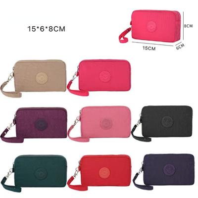 Bolsa de dinero larga de tres capas con cremallera para mujer de mediana edad, bolsa de nailon para teléfono, bolsa organizadora para almacenamiento de lona para llaves y tarjetas de Color sólido