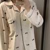 "Cute Dog Dachshund" ins cartoon spring and autumn striped pajamas women's cardigan long-sleeved loungewear autumn and winter suit
