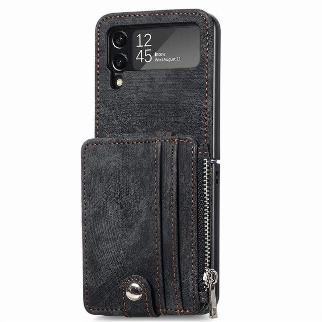 Anti -Slip Card Holder Leather Stand Case For Samsung Galaxy Z Flip4 5g Flip4 Flip 3 Flip3 Anti -Drop Cell Phone Cover