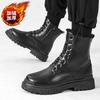 Men's Boots Outdoor Waterproof Leather Boot Classic Black High Top Boot Plush Warm Winter Boots Fashion Motorcycle Boots for Men